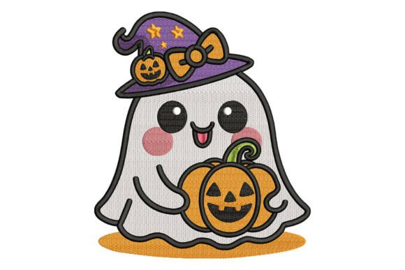Ghost with Pumpkin Halloween Embroidery