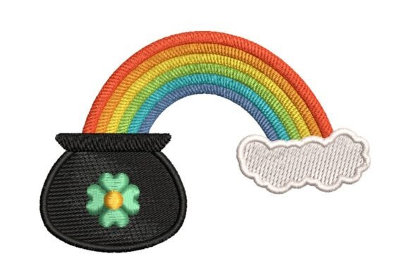 Pot of Gold Rainbow with Shamrock Embroidery Design